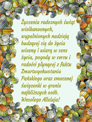 Kartka z pisankami i życzeniami Wielkanocnymi
